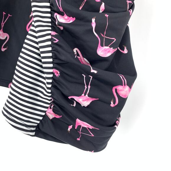 Torrid Tankini Swim Top Womens Size 0X Flamingo Print Black White Striped Sides - Picture 4 of 5